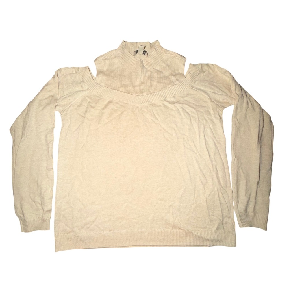 AnyBody Beige Cutout Mock Neck Sweater Long Sleeve Ribbed Knit, Size XS, NEW‎